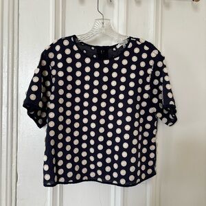 Madewell Navy Short Sleeve Polka Dot Blouse